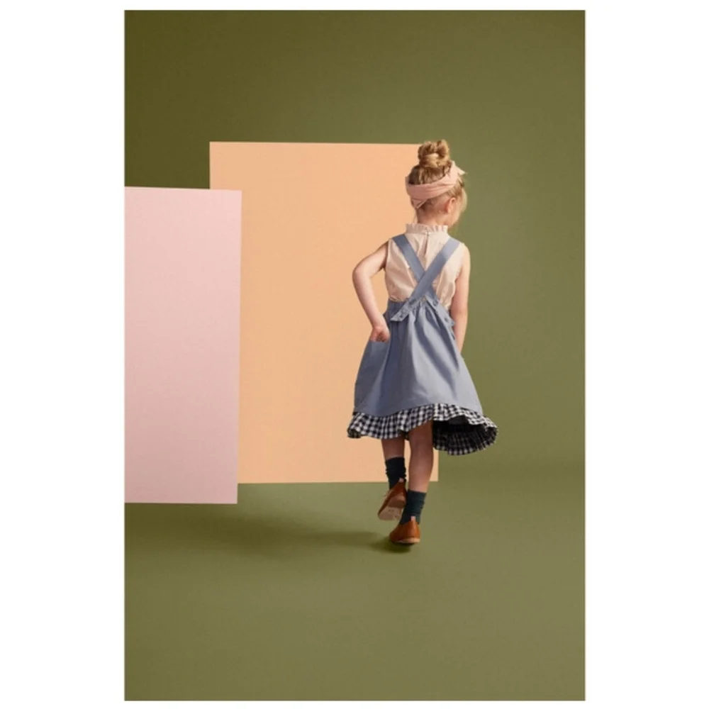 The Sunday Collective Backyard Apron Dress Ruffle Hem Size 4Y In Flint Stone NWT